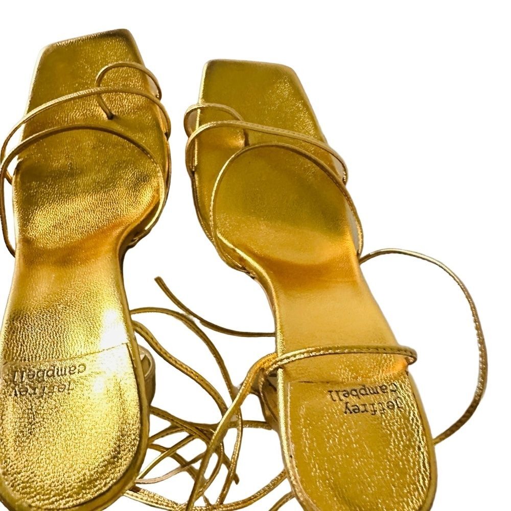 Jeffrey Campbell Platform Sandals 8 Strappy Ankle Wrap Party Y2K Gold Primadonna - Picture 7 of 10